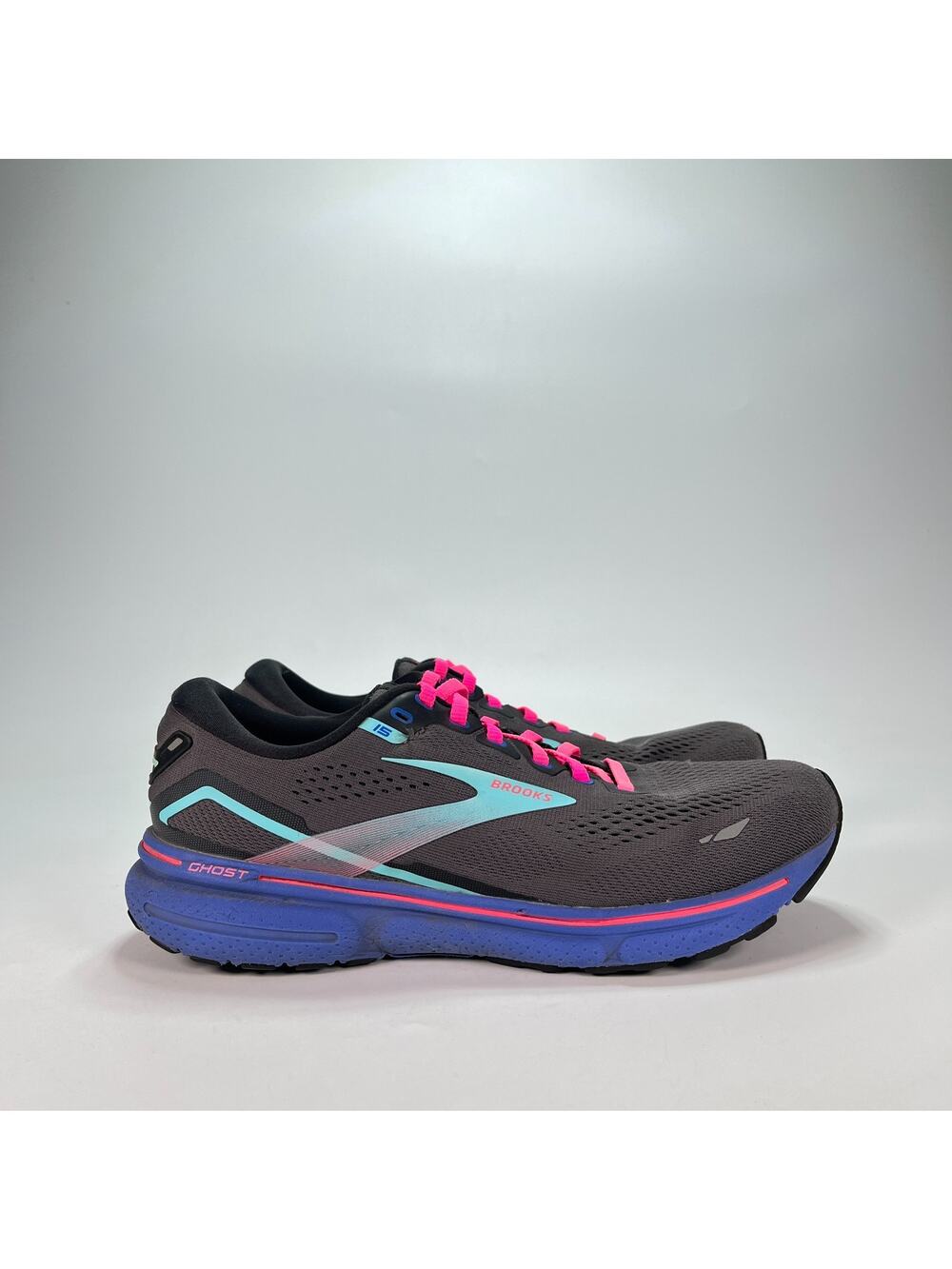 Brooks Ghost 15 Black Blue Aruba Lace Up Running Shoes 1203801B079 Womens Sz 9.5